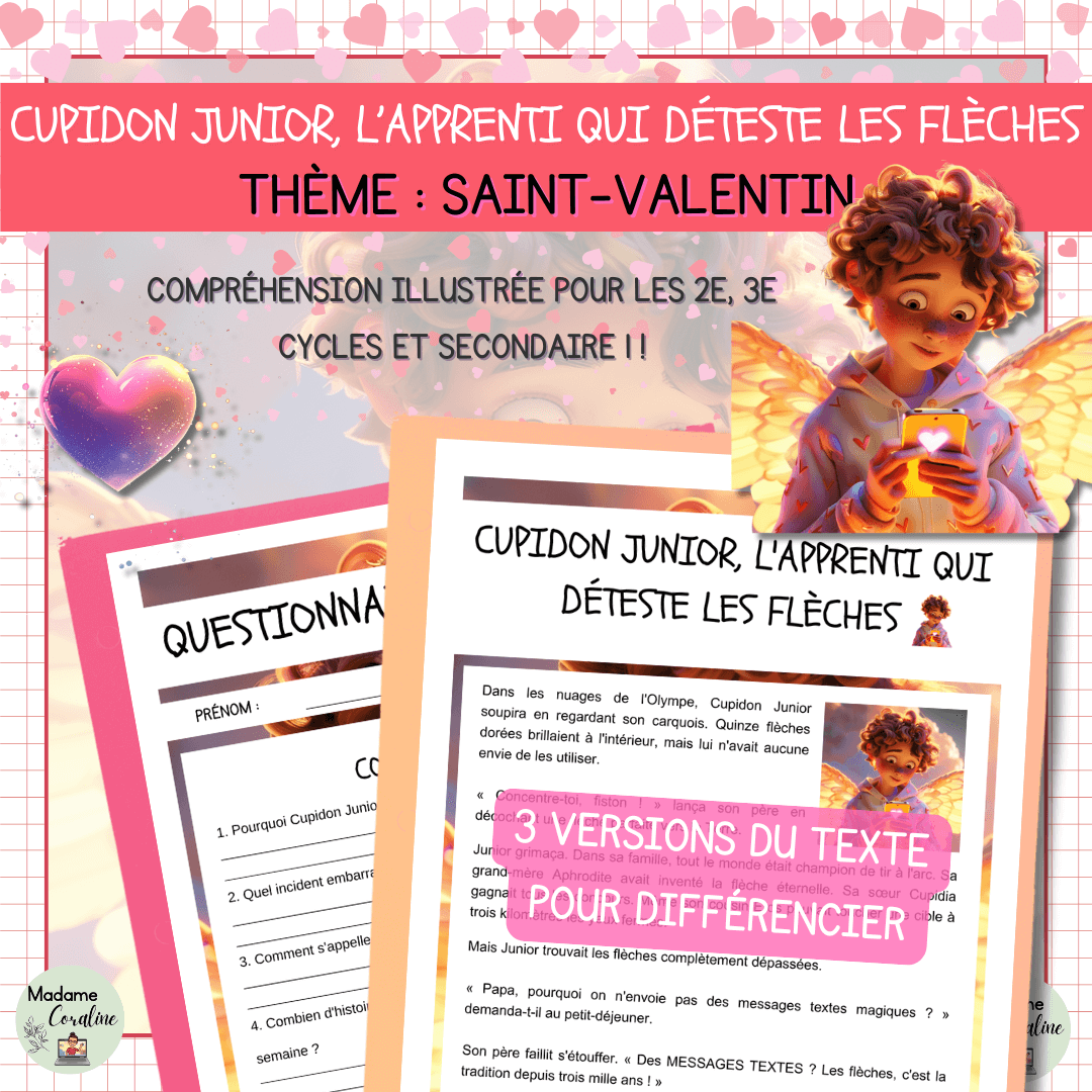 Compréhension de lecture narrative saint-valentin cupidon jr
