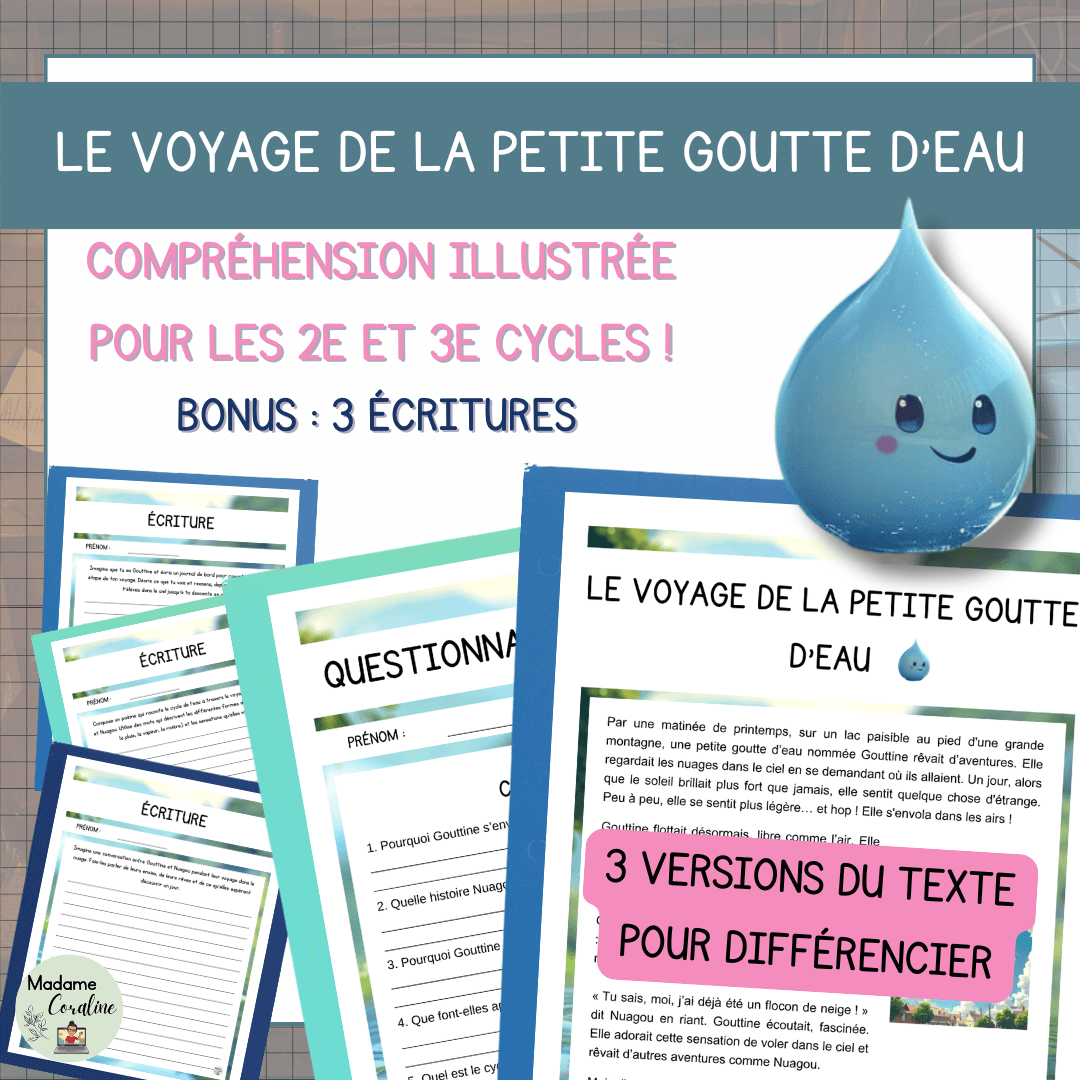 Compréhension de lecture narrative cycle de l'eau
