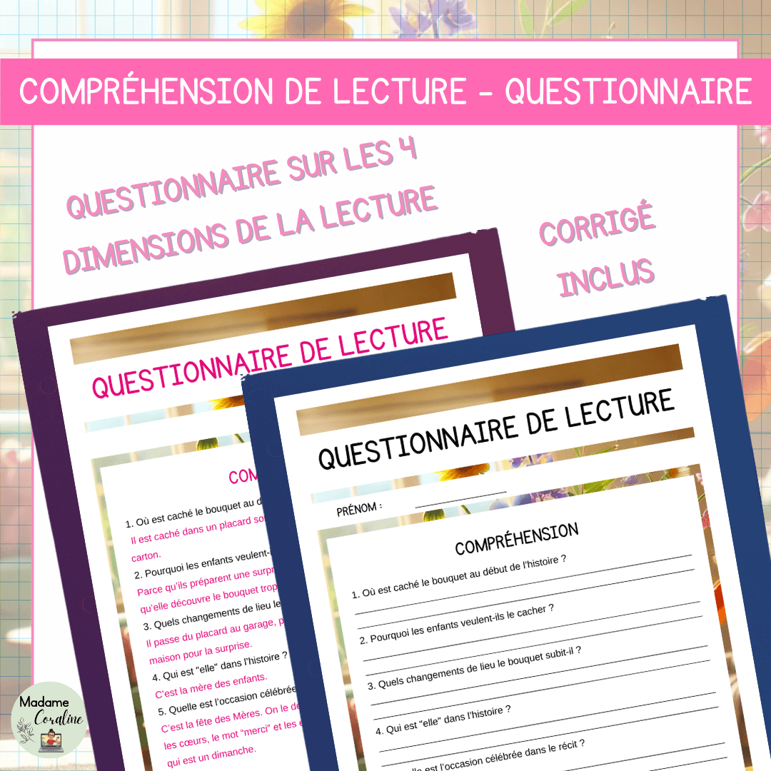 Compréhension de lecture narrative fète des mères bouquet