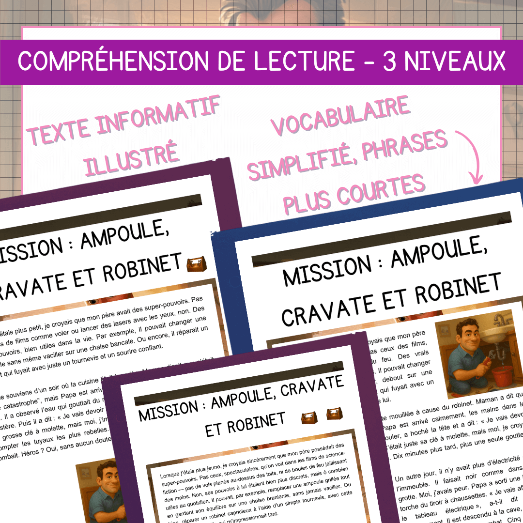 Compréhension de lecture narrative fète des pères super-papa