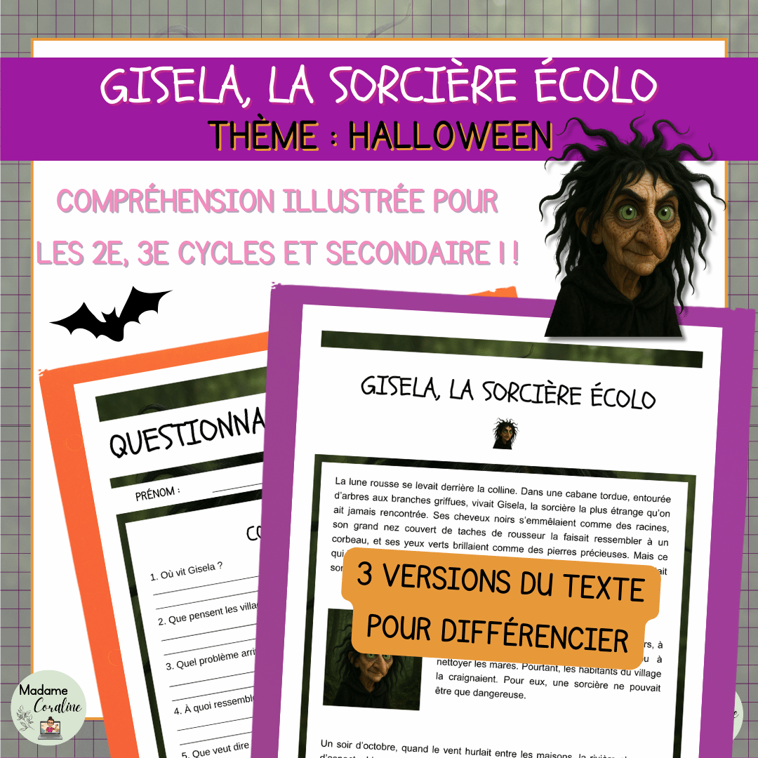 Compréhension de lecture narrative halloween sorcière écolo