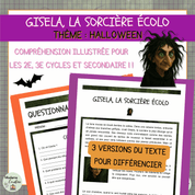 Compréhension de lecture narrative halloween sorcière écolo