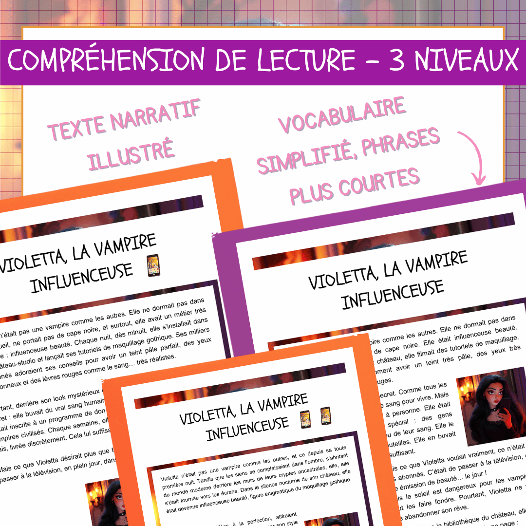 Compréhension de lecture narrative halloween vampire influenceuse