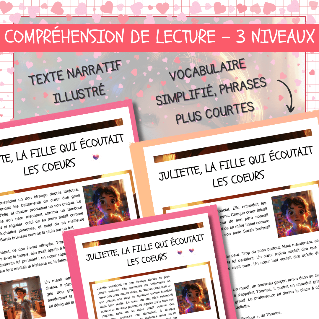 Compréhension de lecture narrative saint-valentin juliette coeurs