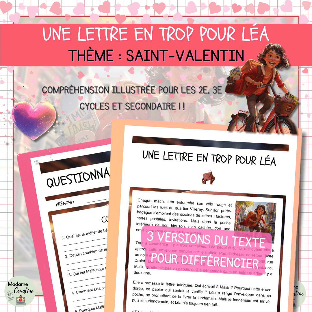 Compréhension de lecture narrative saint-valentin lea lettre