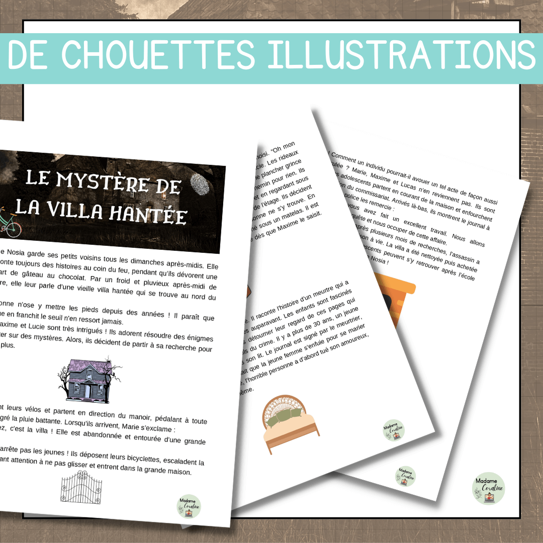 Compréhension de lecture narrative mystère villa hantée