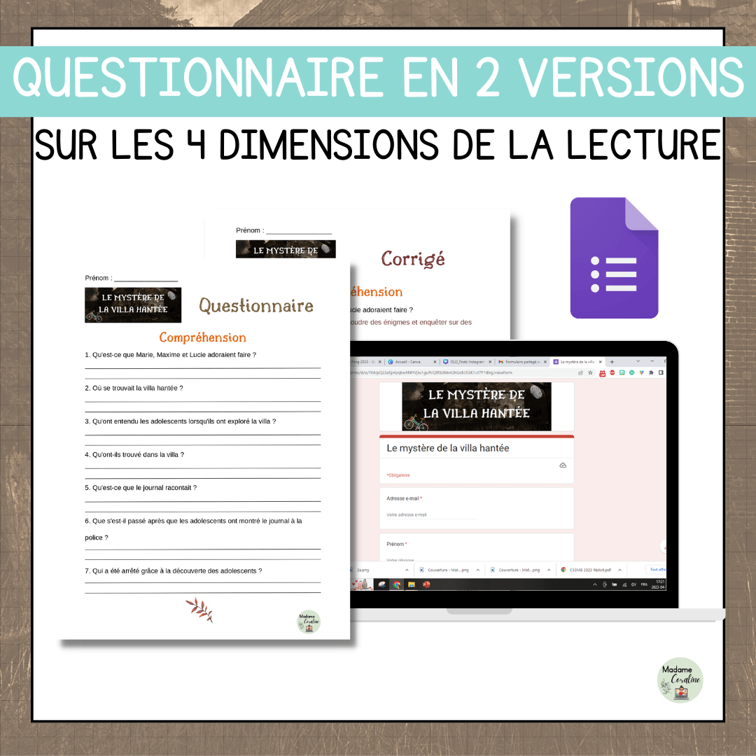 Compréhension de lecture narrative mystère villa hantée