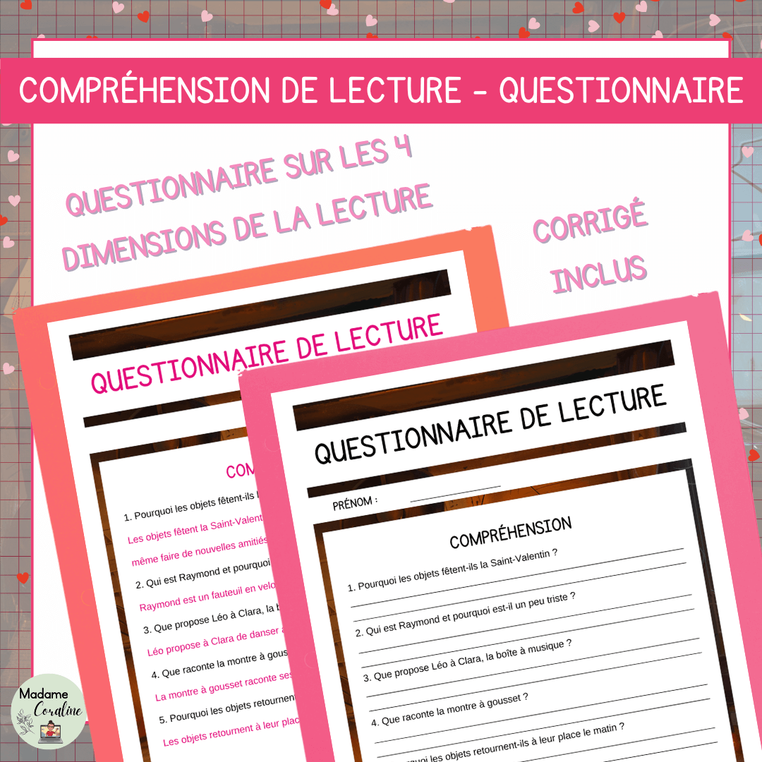 Compréhension de lecture narrative saint-valentin objets oubliés