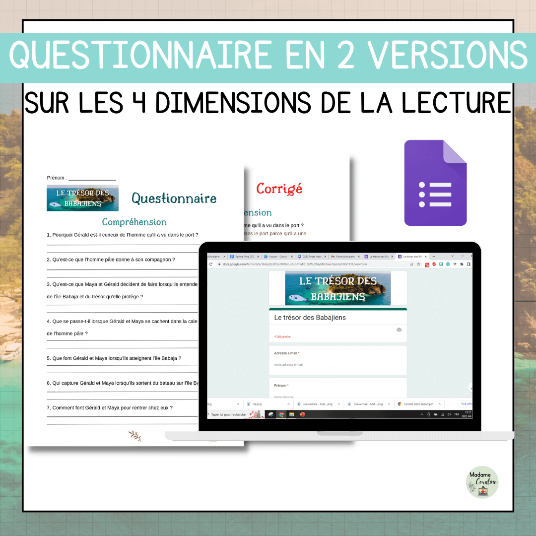 Compréhension de lecture narrative trésor des babajiens