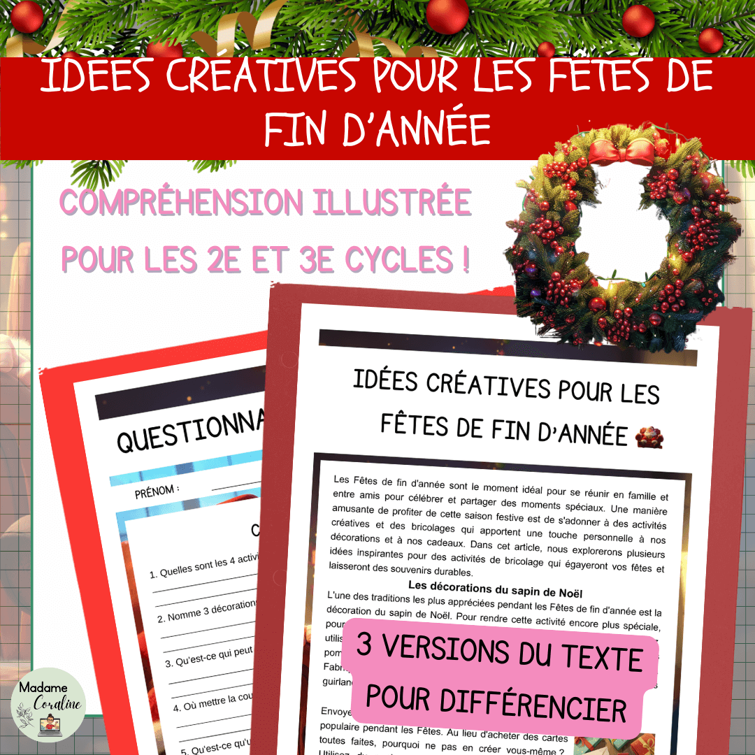 Compréhension de lecture noel idées créatives