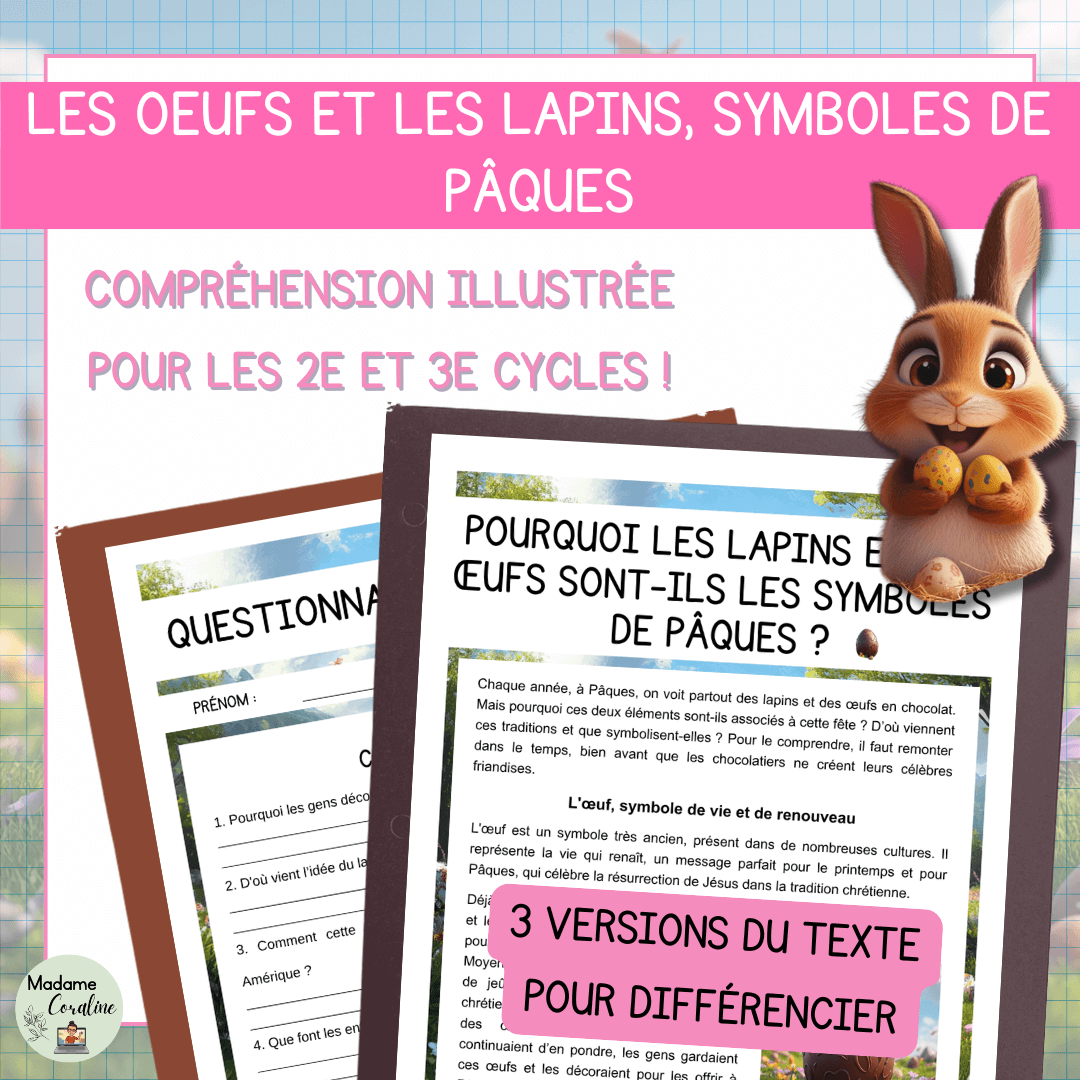 Compréhension de lecture pâques oeufs lapins