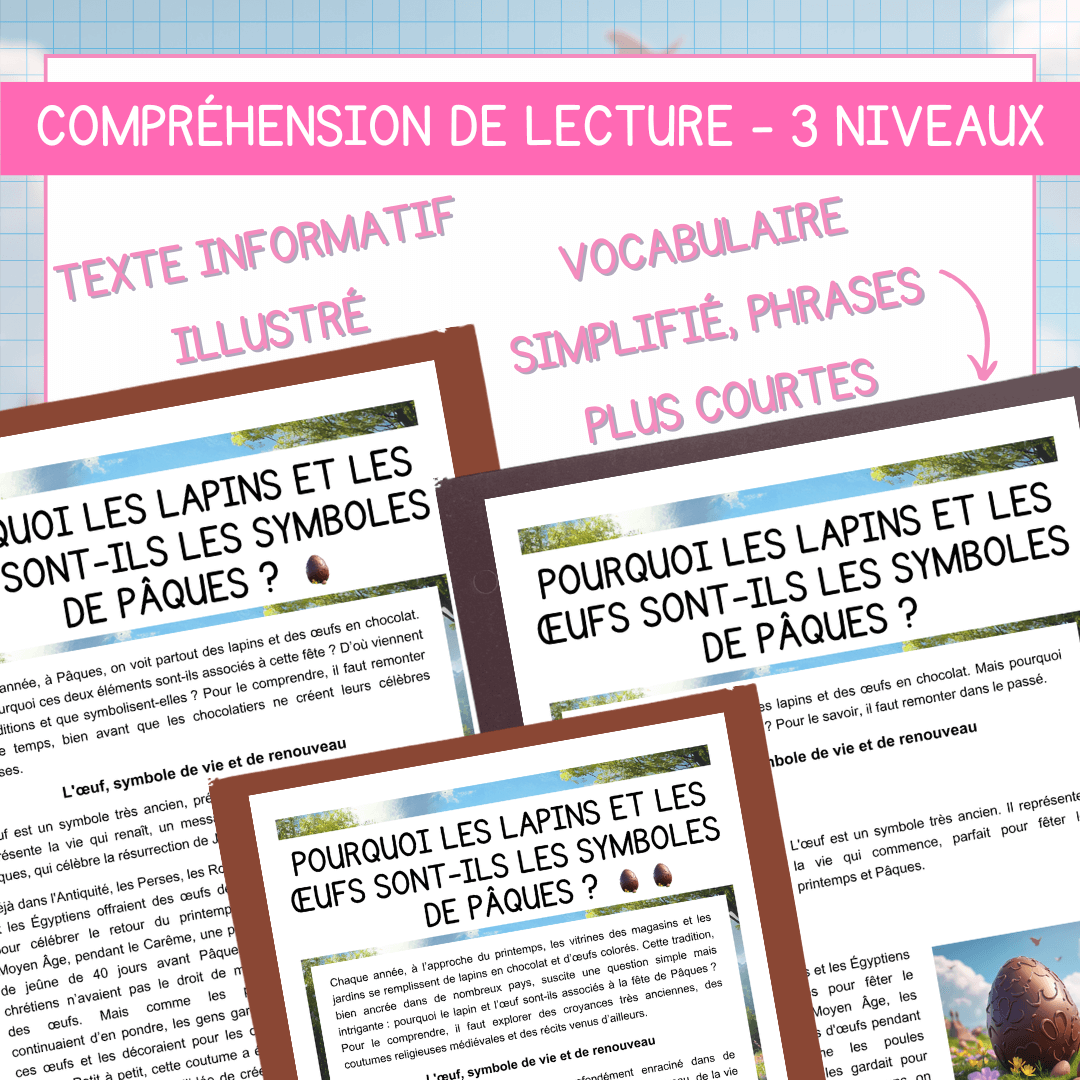Compréhension de lecture pâques oeufs lapins