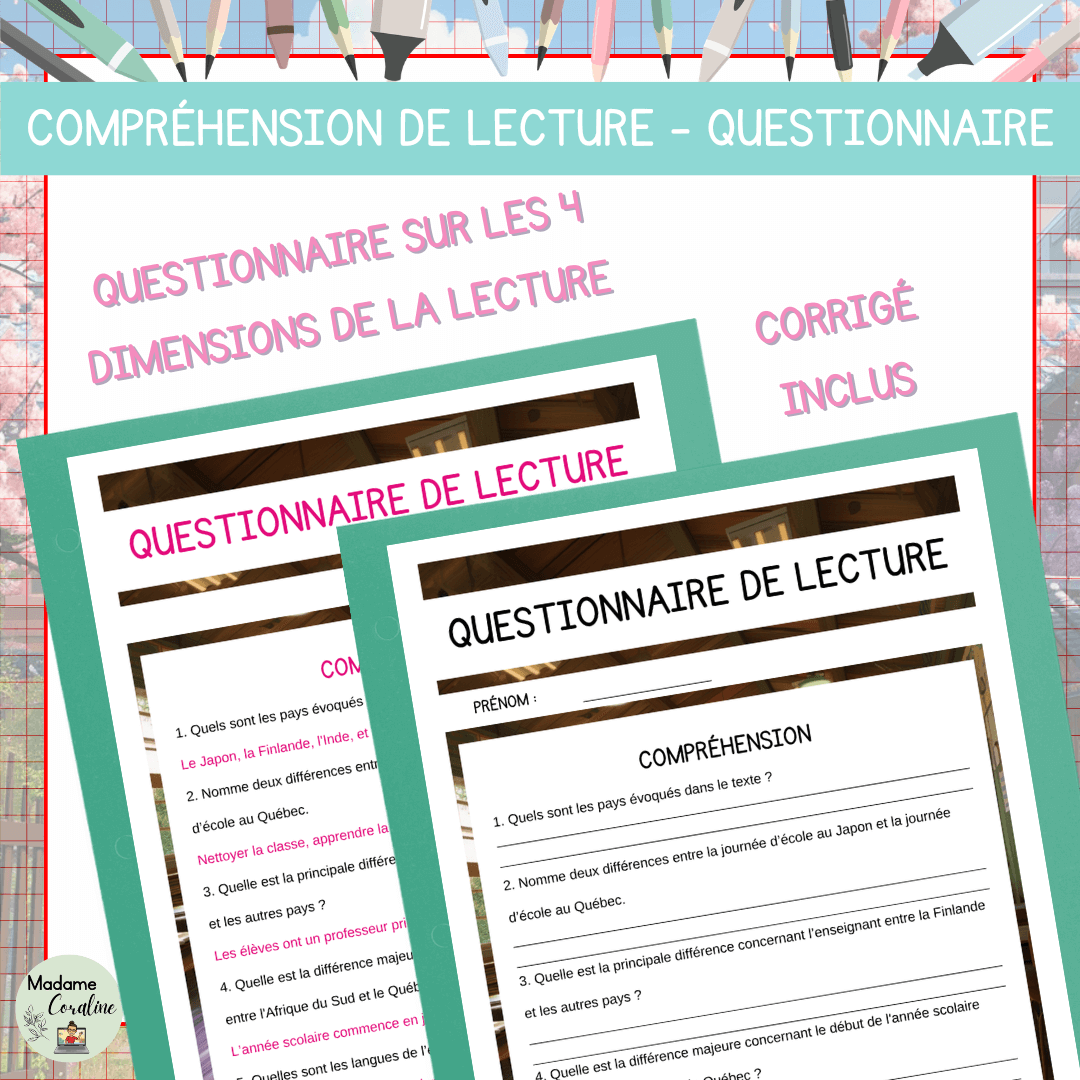 Compréhension de lecture rentrée éducation monde