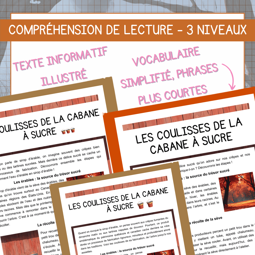 Compréhension de lecture temps des sucres coulisses cabane