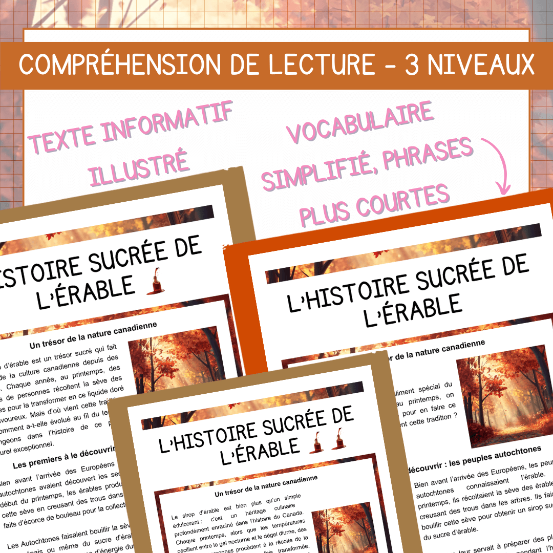 Compréhension de lecture temps des sucres histoire sirop érable