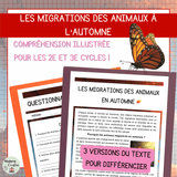 Compréhension de lecture automne | Migrations animales | PDF 3 niveaux