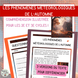 Compréhension de lecture automne | Phénomènes météo | PDF 3 niveaux