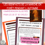 Compréhension de lecture automne | Marche en forêt | PDF 3 niveaux