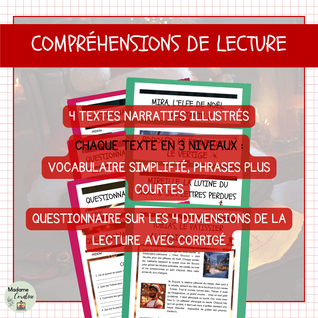 Compréhensions de lecture sur Noël différenciées