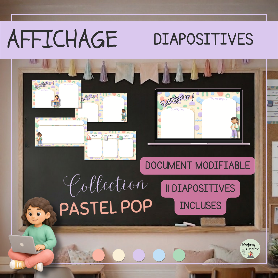 Diapositives de rentrée scolaire modifiables – Décor de classe - Collection Pastel Pop