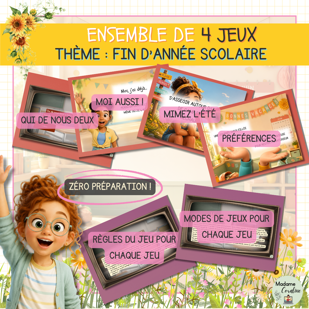 Ensemble de jeux de fin d’année scolaire : activités projetables sans préparation