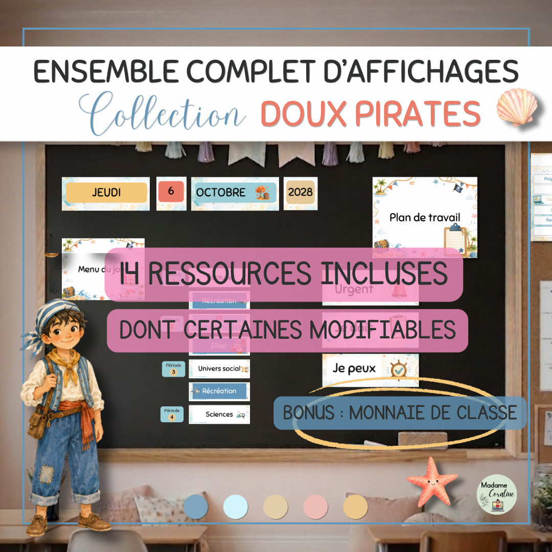 Ensemble d'affichages de classe pour la rentrée scolaire - Collection Doux pirates