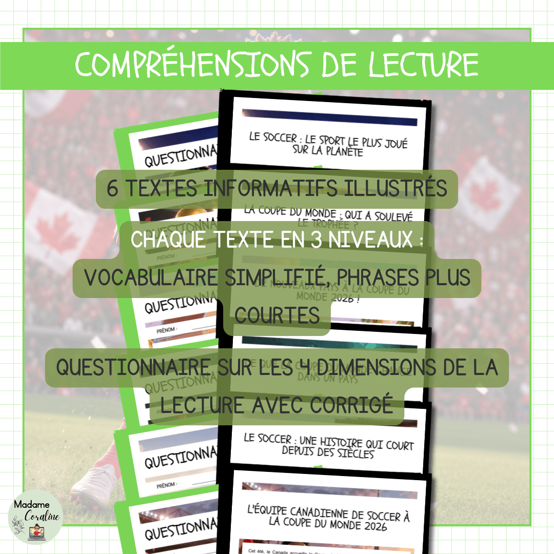 Ensemble de compréhensions de lecture différenciées sur la coupe du Monde de soccer