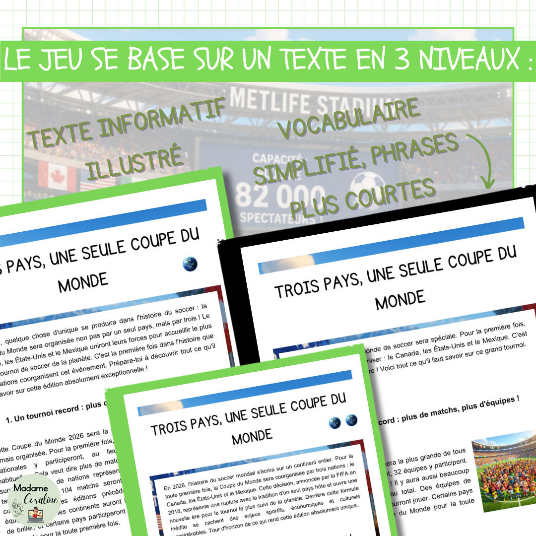 Jeu d'évasion de lecture différenciée pour la Coupe du Monde de Soccer