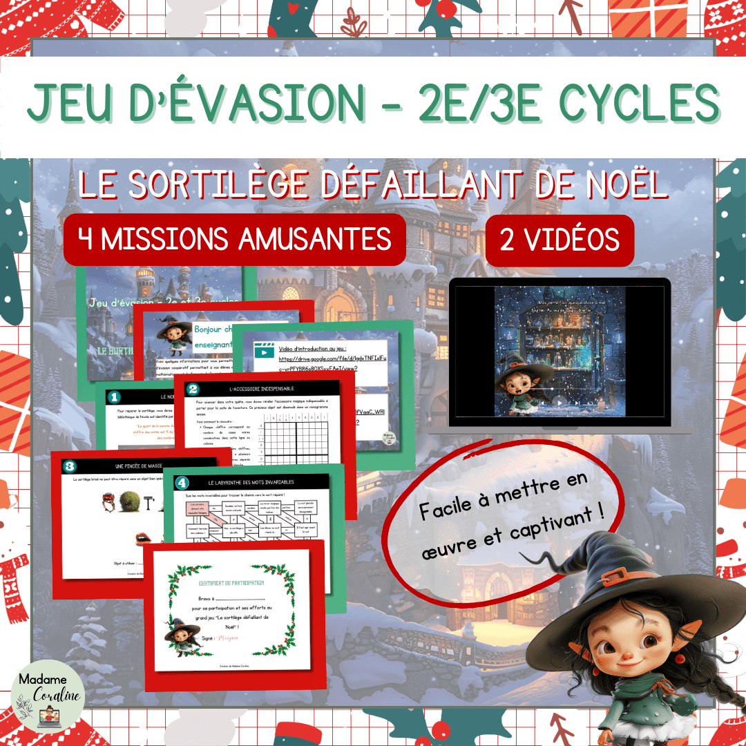 Jeu d'évasion pédagogique Noël Temps des fêtes – Sortilège – Madame ...