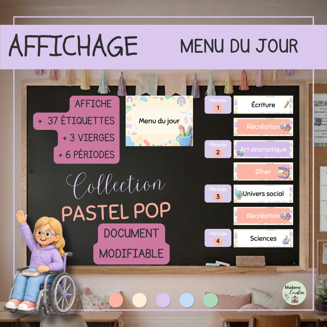 Menu du jour de la classe à afficher | Rentrée scolaire au primaire