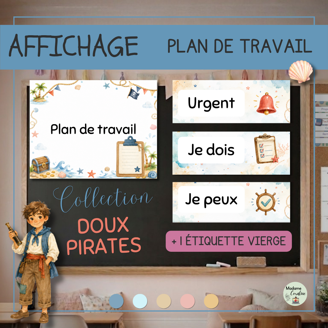 Plan de travail imprimable pour le primaire - Collection Doux pirates