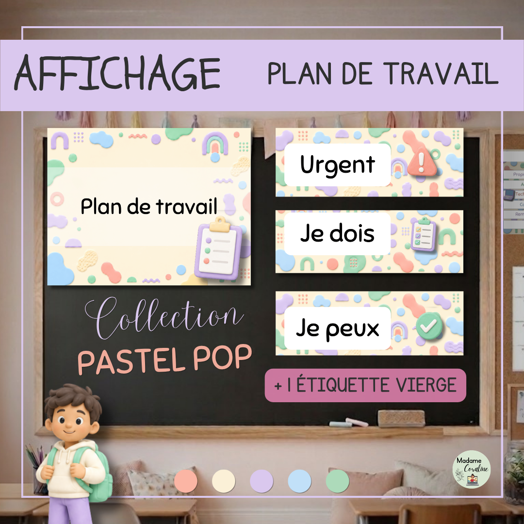 Plan de travail imprimable pour le primaire - Collection pastel pop