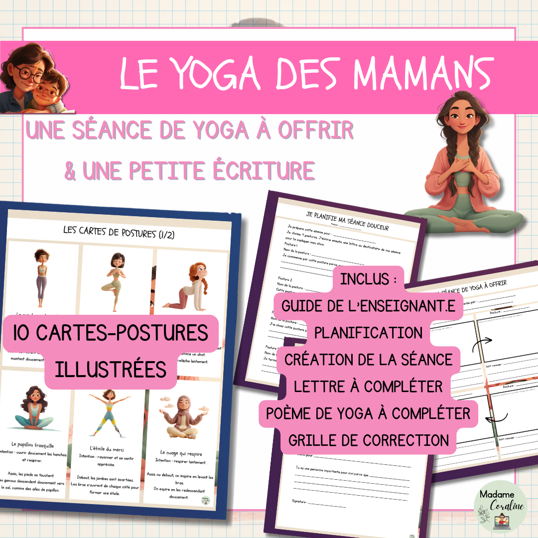 Yoga des mamans, activité d'écriture pour la fête des mères originale et amusante
