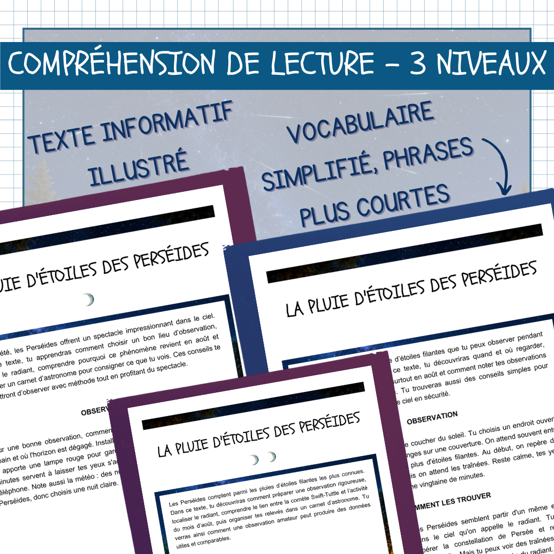 =Compréhension de lecture – Les Perséides (3 niveaux)