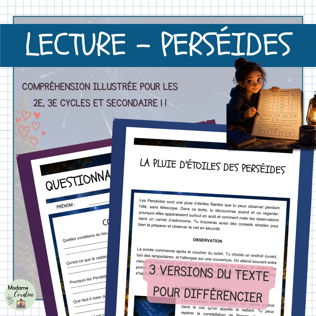 =Compréhension de lecture – Les Perséides (3 niveaux)