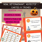 Grammaire 2e cycle : Cartes à tâche – Halloween – Nom, déterminant, adjectif