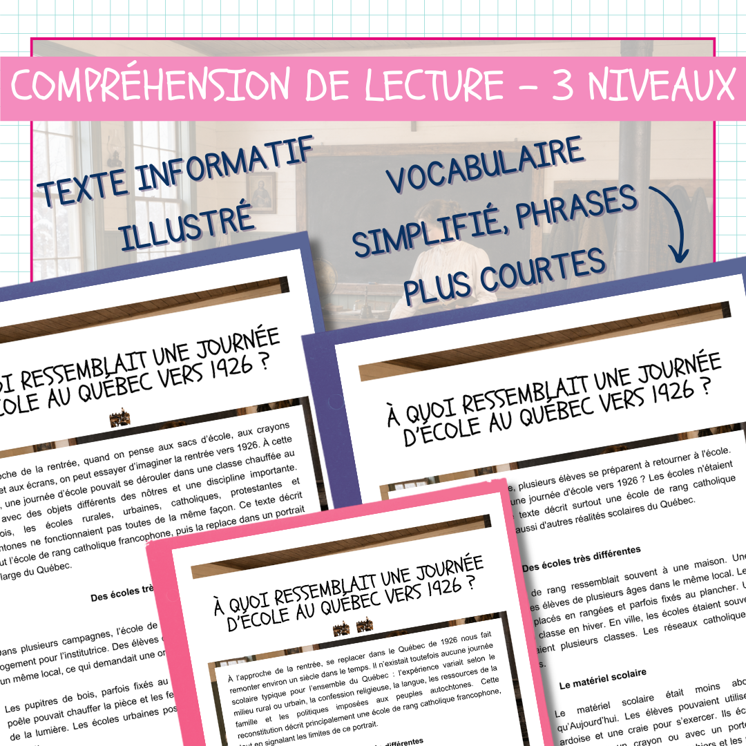 Compréhension de lecture – L’école au Québec vers 1926