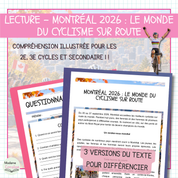 Montréal 2026 : le monde du cyclisme sur route. Lecture illustrée à trois niveaux pour les 2e et 3e cycles et le secondaire 1.