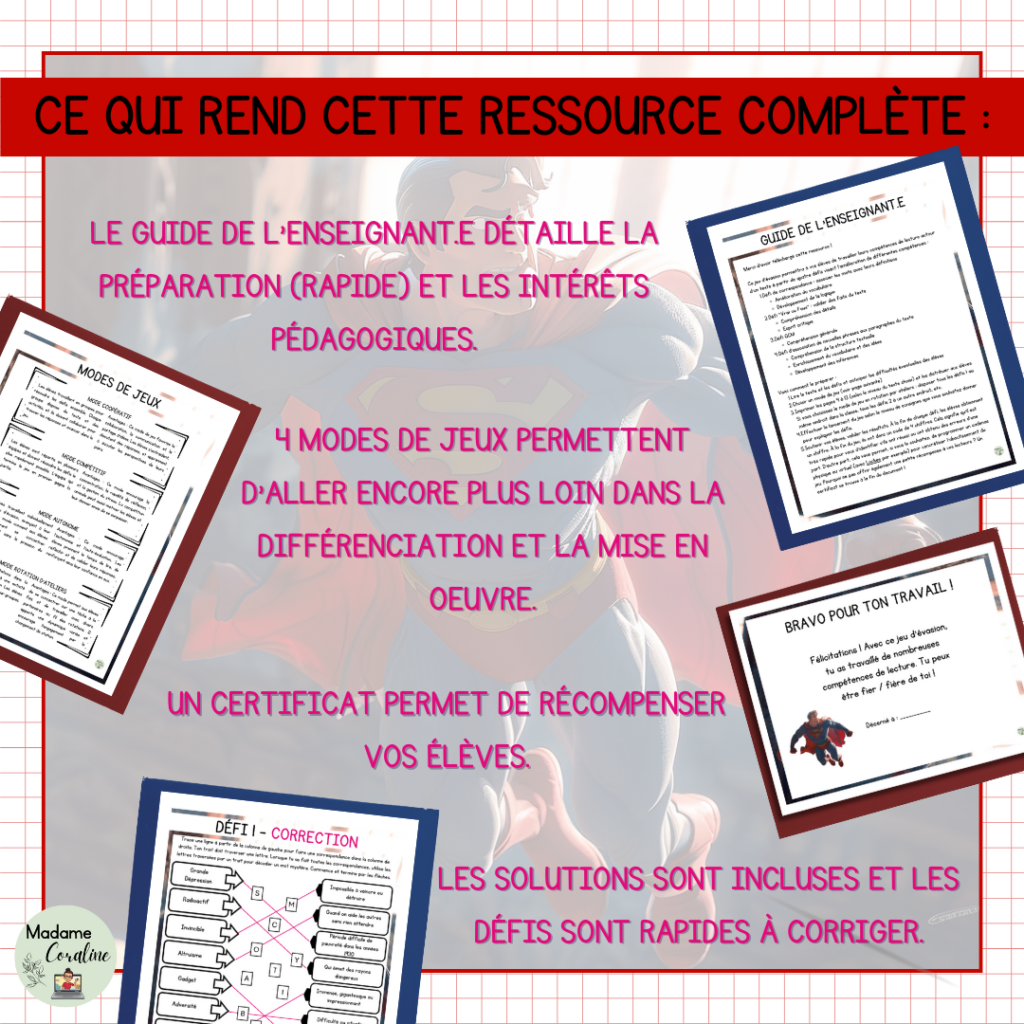 Ressource complète pour un jeu d’évasion pédagogique : guide de l’enseignant, 4 modes de jeu, certificats, défis avec solutions. Activité clé en main pour les élèves.